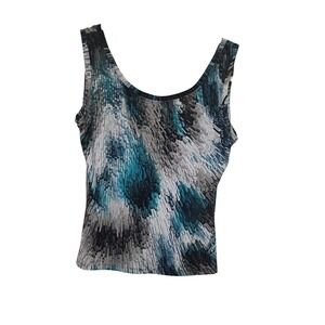 Vintage Y2K Clear Sky Tank Top Abstract Turquoise Gray Black Sleeveless Casual M